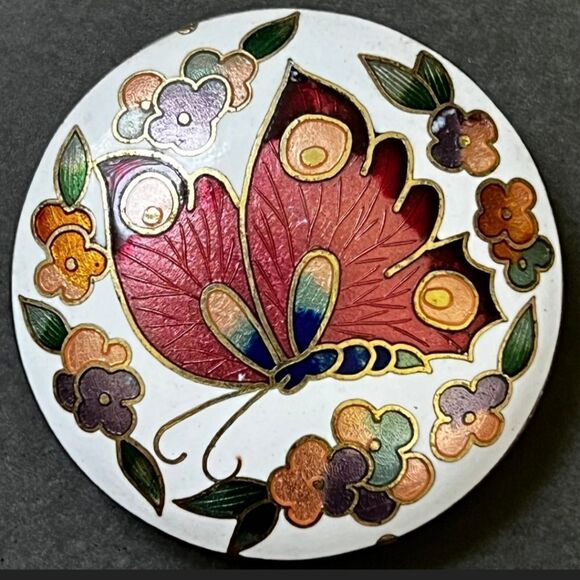 Vintage Enamel Cloisonne Butterfly Pin 1 5/8 - Picture 3 of 6